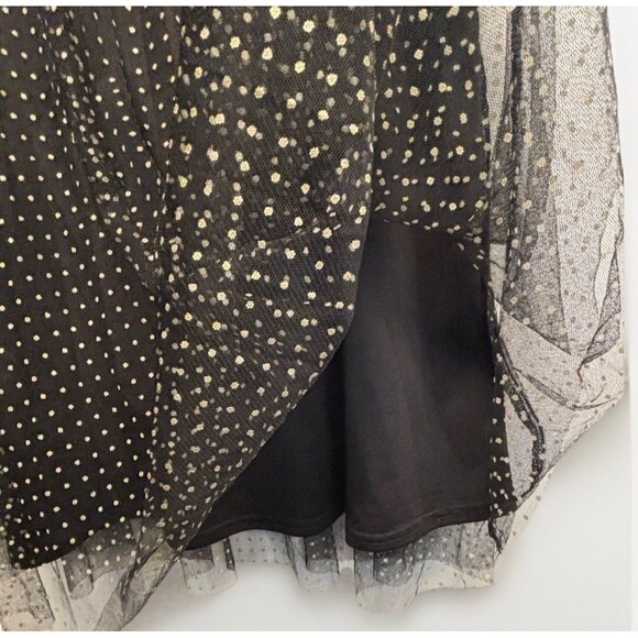 Polka Dot Mesh Overlay Tulle Midi Skirt A Line Sz S/M Black White - Picture 5 of 9